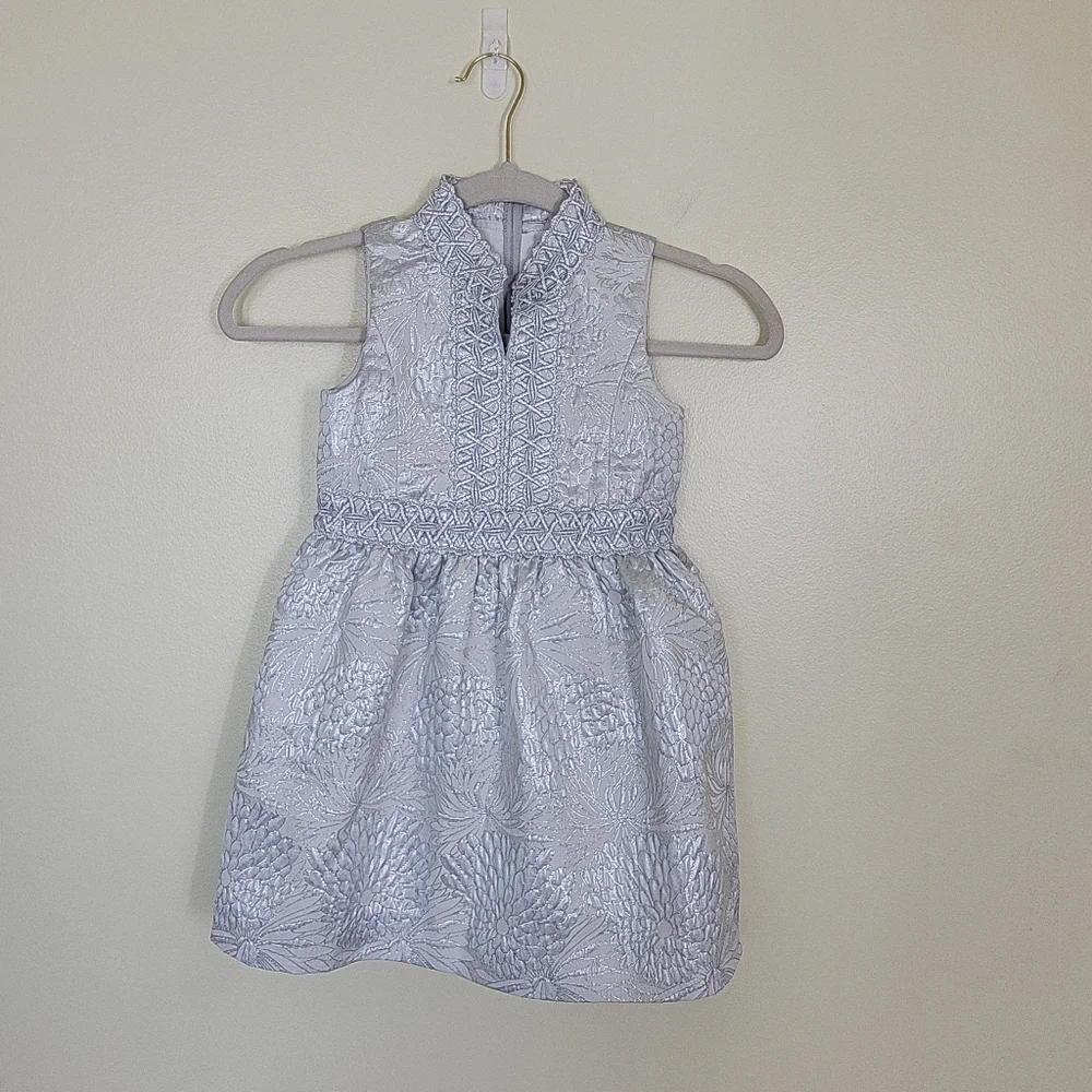 NWT Lilly Pulitzer Mini Franci Dress Seaside Gray Full Bloom Brocade Size 5 - Picture 2 of 7
